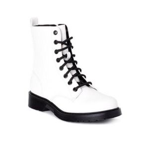 New Women's‎ Time & TRU Lug Combat Boot Moto White, Lace Zip-Up Punk Goth Size 9